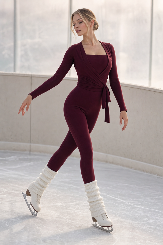 Warm-Up Zip Jacket — model in wrap layer at ice rink, K Social generated campaign image